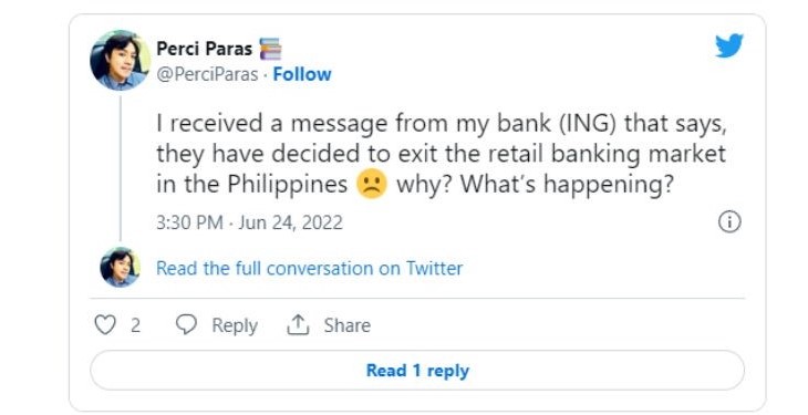 Twitter post from Perci Paras