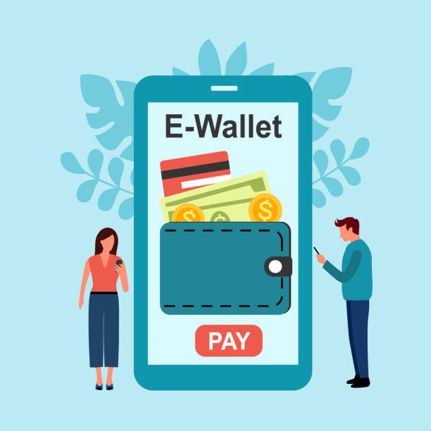 Man and woman holding smartphone and making online payment by E-wallet