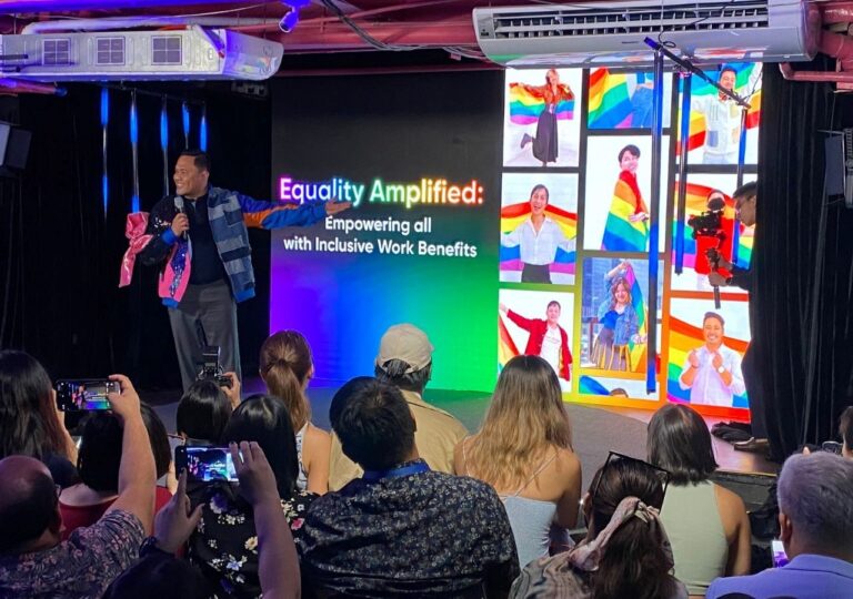 An executive from GCash presents the e-wallet company's latest life program on gender equality