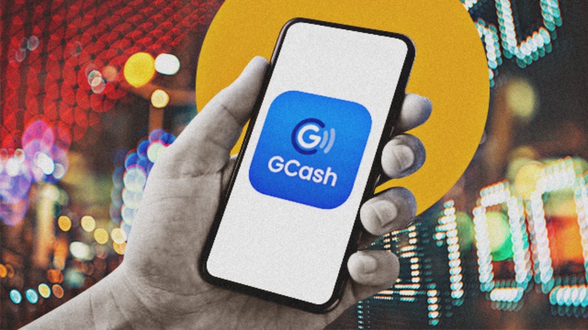 A mobile phone with the GCash app and logo