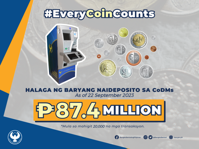 Poster showing the BSP's coin deposit machines and the total amount of coin deposits made to date