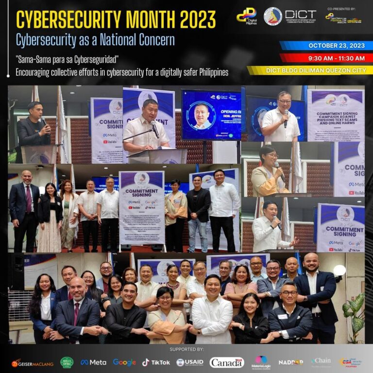 Amor Maclang of Digital Pilipinas together with executives from DICT, Google, Meta and YouTube during a media forum to celebrate Cybersecurity Month