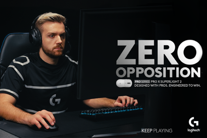Poster of a man showing how LOGITECH G TAKES ESPORTS PERFORMANCE TO NEW LEVELS WITH NEW PRO SERIES GEAR