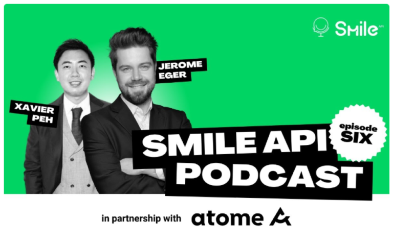 Poster of an upcoming Atome podcast featuring Jerome Eger and Xavier Peh