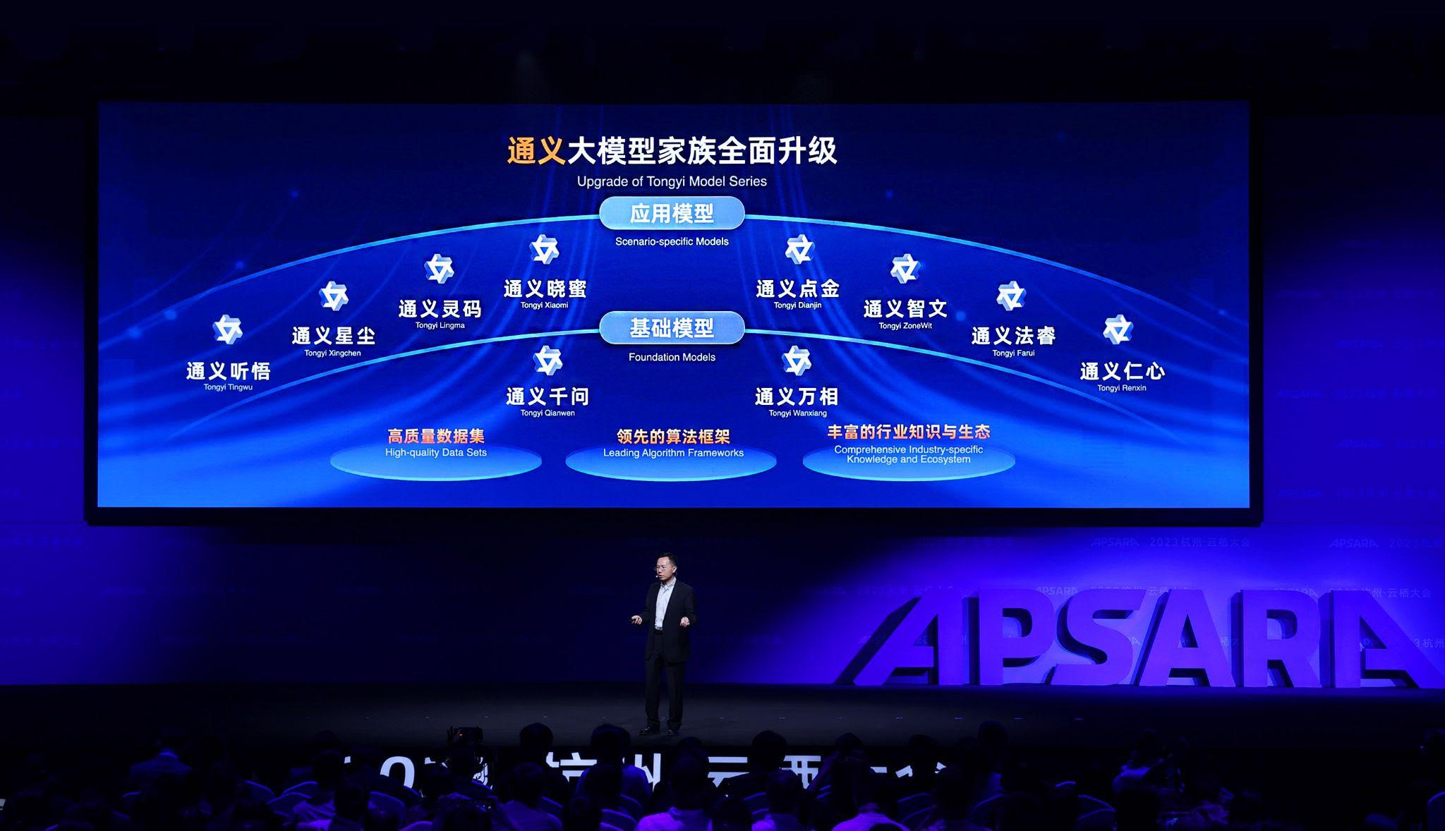 Jingren Zhou of Alibaba Cloud speaking during the Apsara Conference