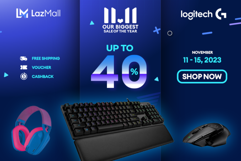 Poster showing details of Logitech's 11.11 sale offer at Lazada