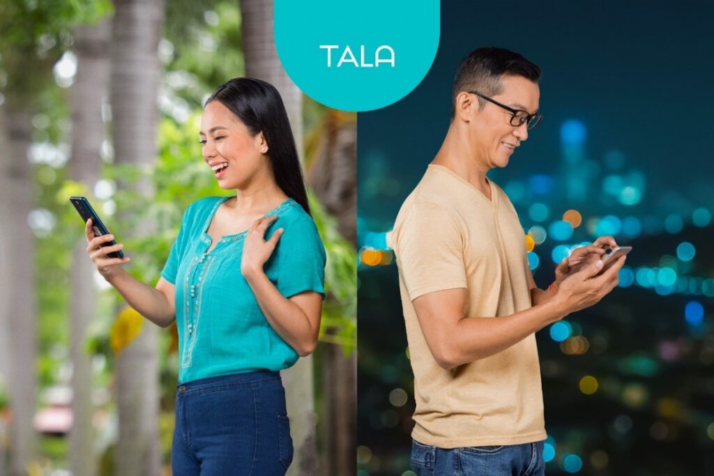 While using their mobile phones with Tala app, a man and a woman are able to secure a loan
