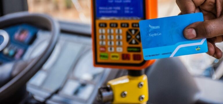 Photo of a Tap & Go card being used to pay for an e-jeepney ride