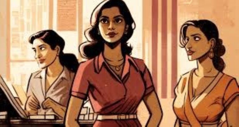 Caricature showing how menopausal women should be properly treated in the workplace