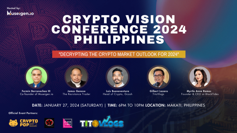 Poster showing a list of panelists speaking at the Crypto Vision Conference 2024