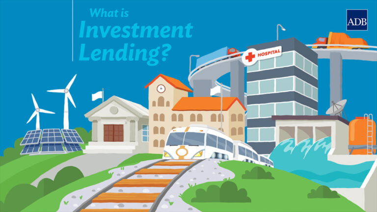 Caricature showing investment lending for public sector financing.