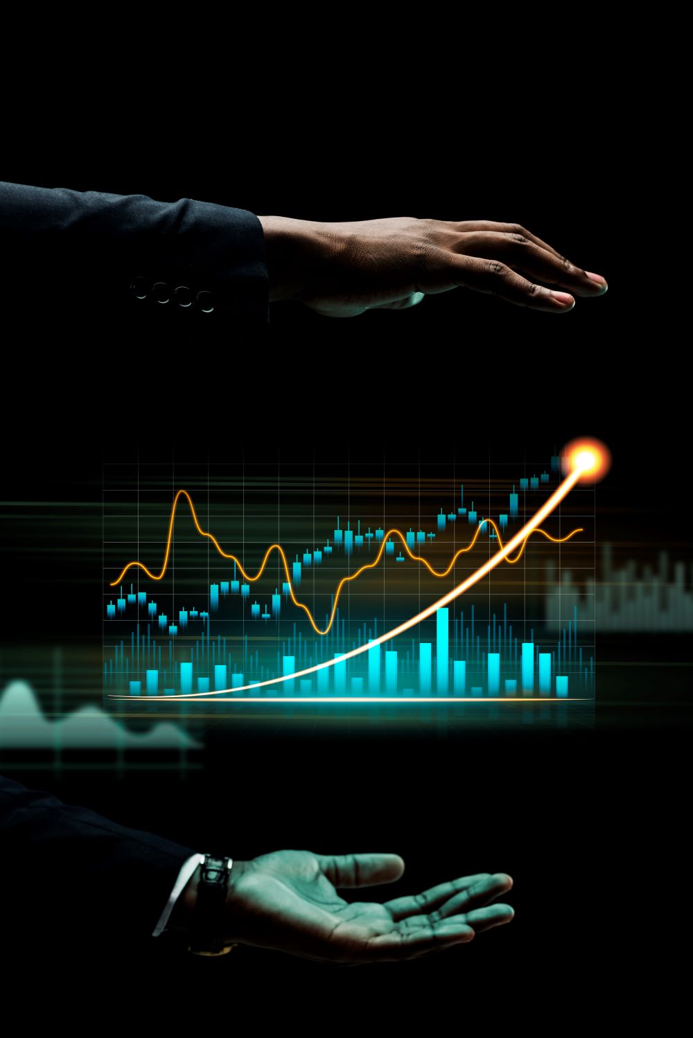 Poster showing a man's hand being mirrored below a graph