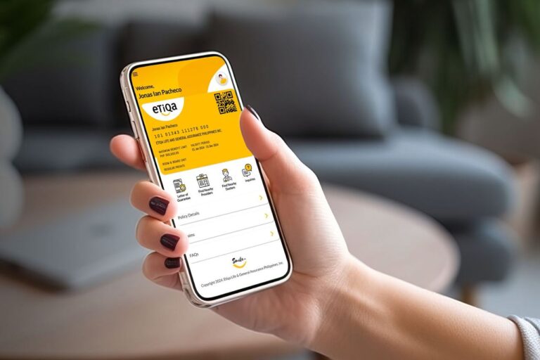 A mobile phone with the Etiqa app