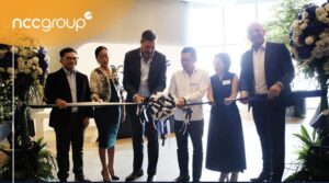 Executives of NCC Group led by Saira Acuna (3rd from left) during the ribbon-cutting ceremony
