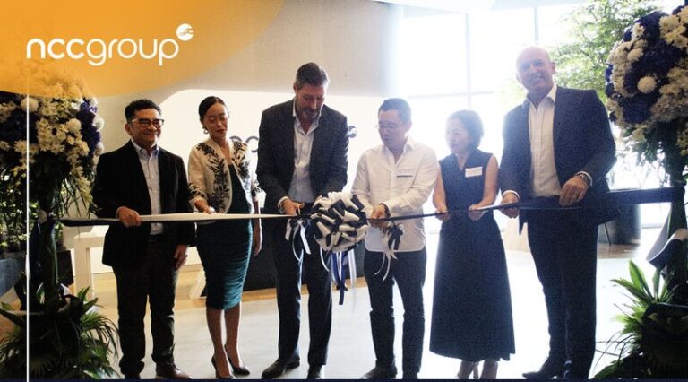 Executives of NCC Group led by Saira Acuna (3rd from left) during the ribbon-cutting ceremony