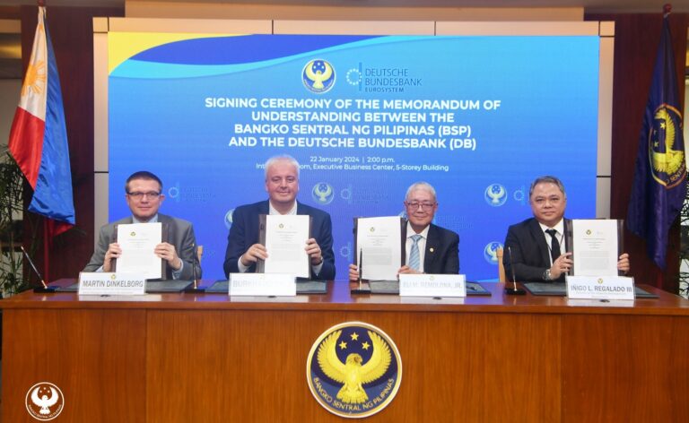 BSP Governor Eli. M. Remolona, Jr. together with executives of Deutsche Bundesbank during the signing of the Memorandum of Understanding on Technical Cooperation between the BSP and Deutsche Bundesbank