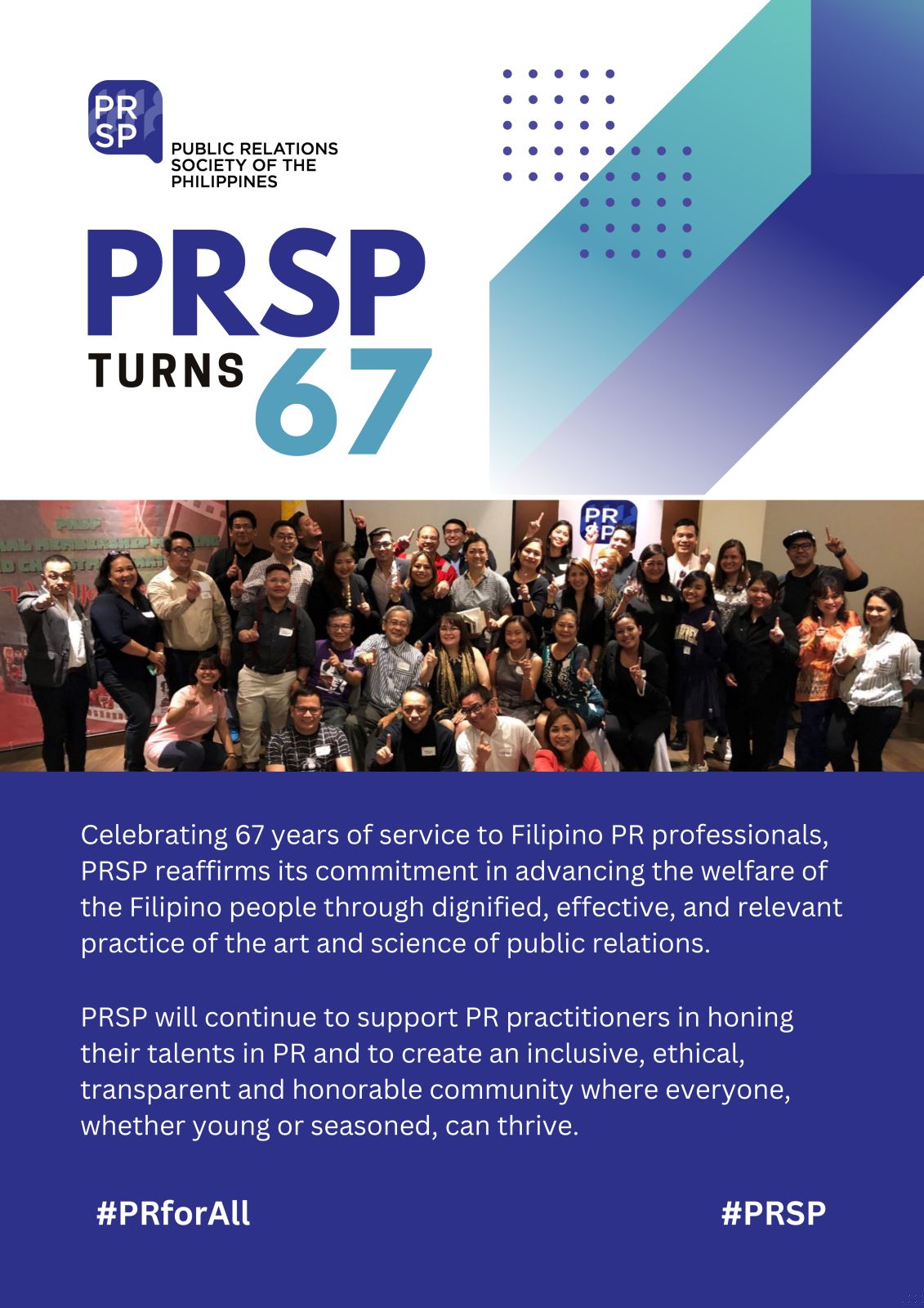 Poster showing PRSP executives celebrating the association's 67th anniversary.