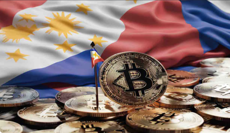 Binance coins with the Philippine flag in the background