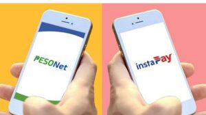 Mobile phones with PESONet and InstaPay apps