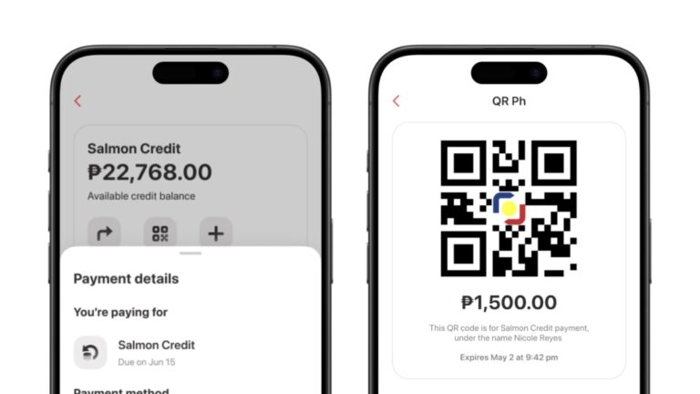 Phone screenshots that provide an example of the new QR payment solution from Salmon Group and AllBank