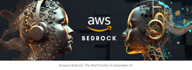 Two robot heads facing each other to signify that Amazon Bedrock is now the new frontier in Generative AI