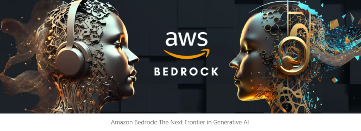 Two robot heads facing each other to signify that Amazon Bedrock is now the new frontier in Generative AI