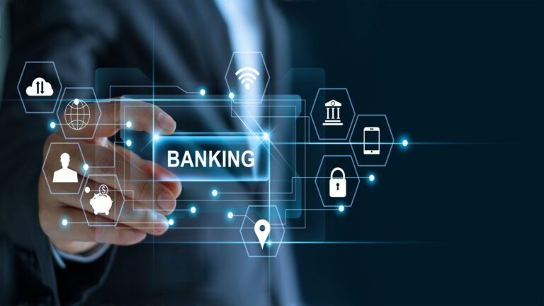 Illustration showing a man's hands while doing digital banking