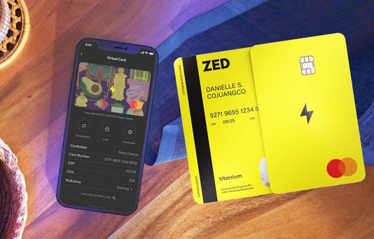 A mobile phone with the new digital app alongside a Zed credit card