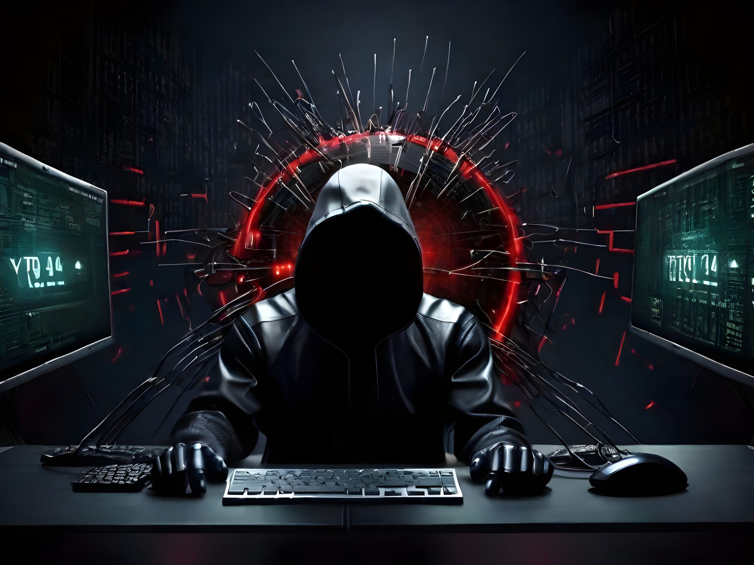 A man in hood while undertaking Brute Force attacks on his computer