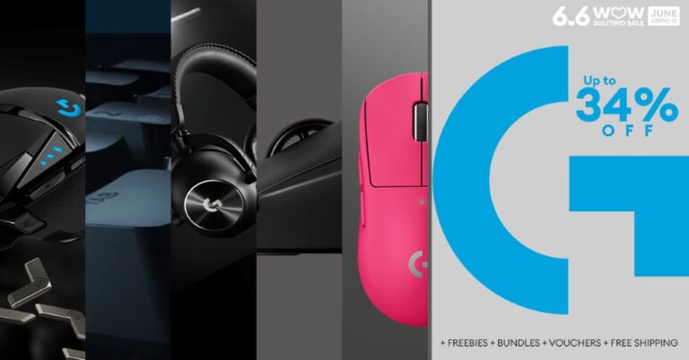 Poster showing Logitech's 6.6 Double Digit Campaign promo with Lazada