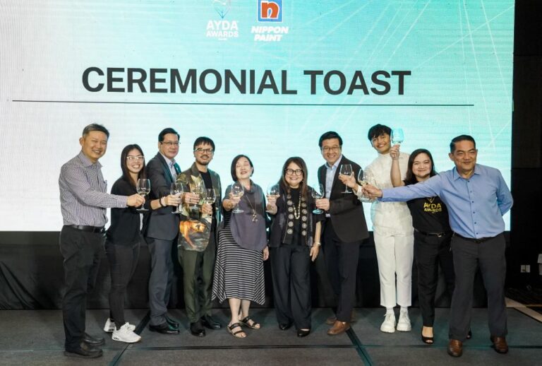 Photo shows Mr. Chen Lee Siong (left), general manager, Nippon Paint (Coatings) Philippines, Inc., while leading the ceremonial toast during the theme launch of 2024 AYDA Awards