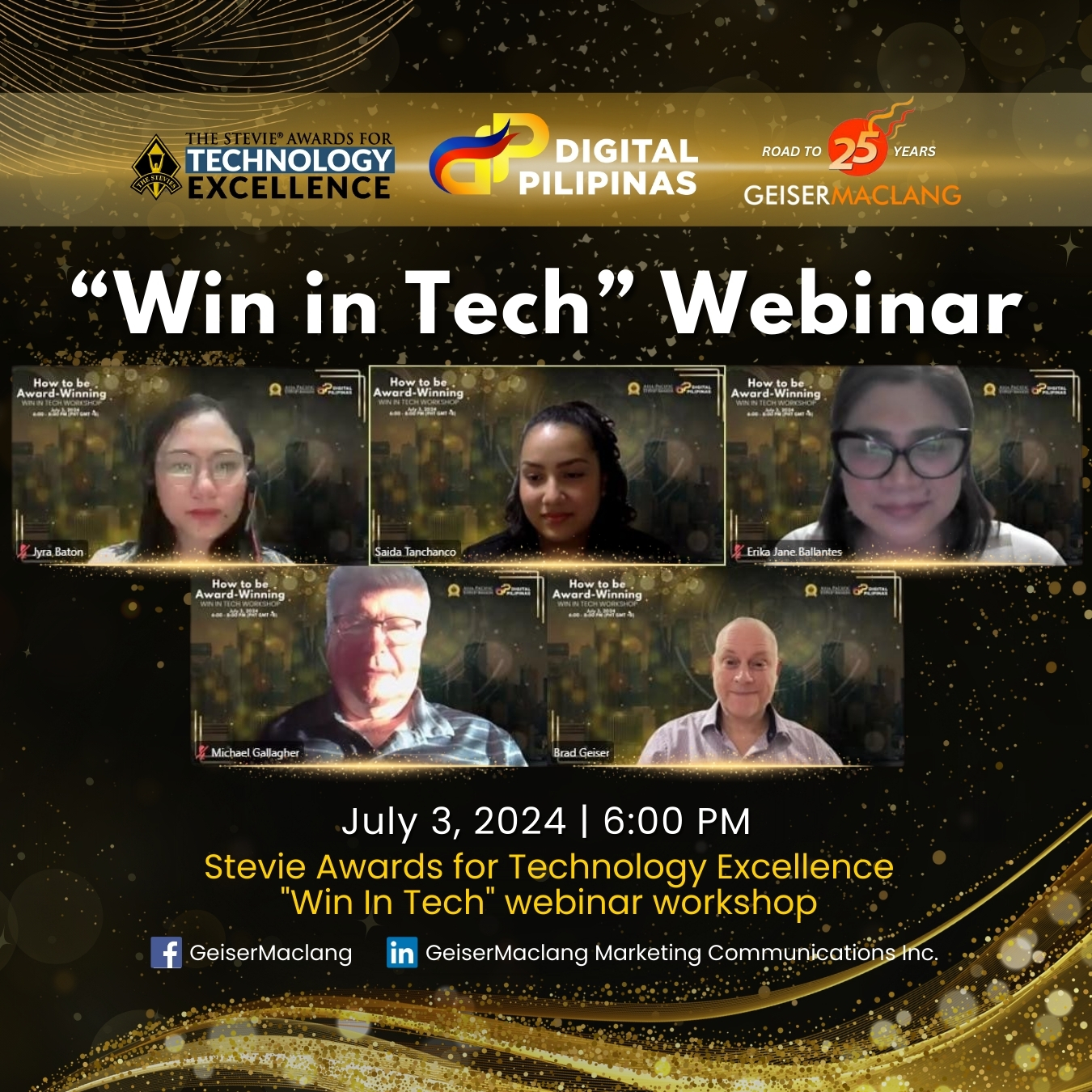 Screenshot of speakers who joined the 'Win in Tech' webinar organized by Digital Pilipinas