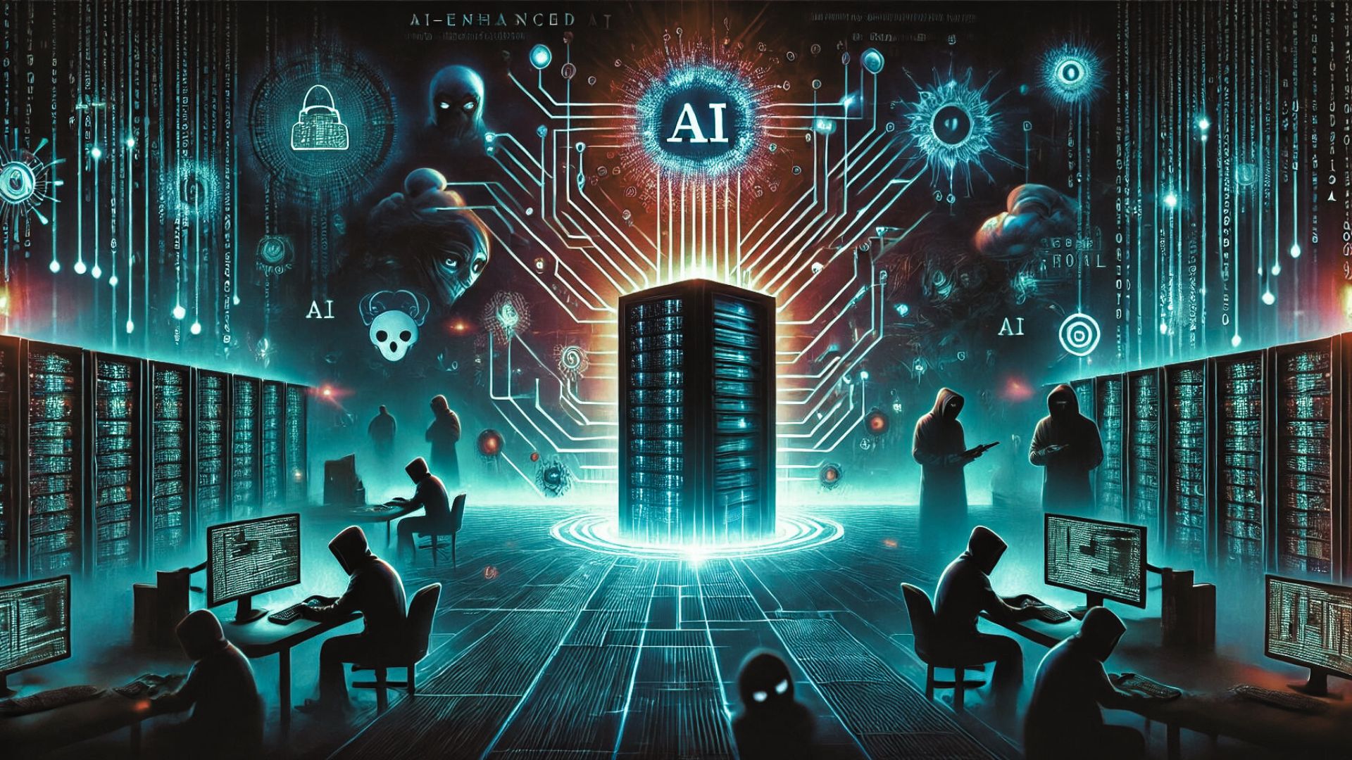 Illustration showing cybercriminals at work while executing a ransomware attack