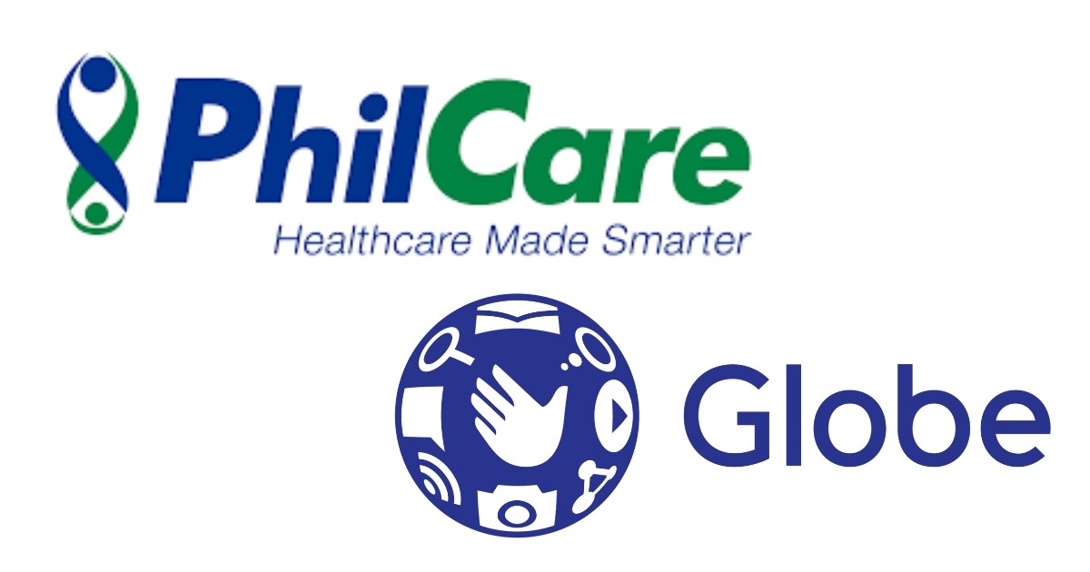 Two logos, that of Globe and Philcare, to illustrate a partnership