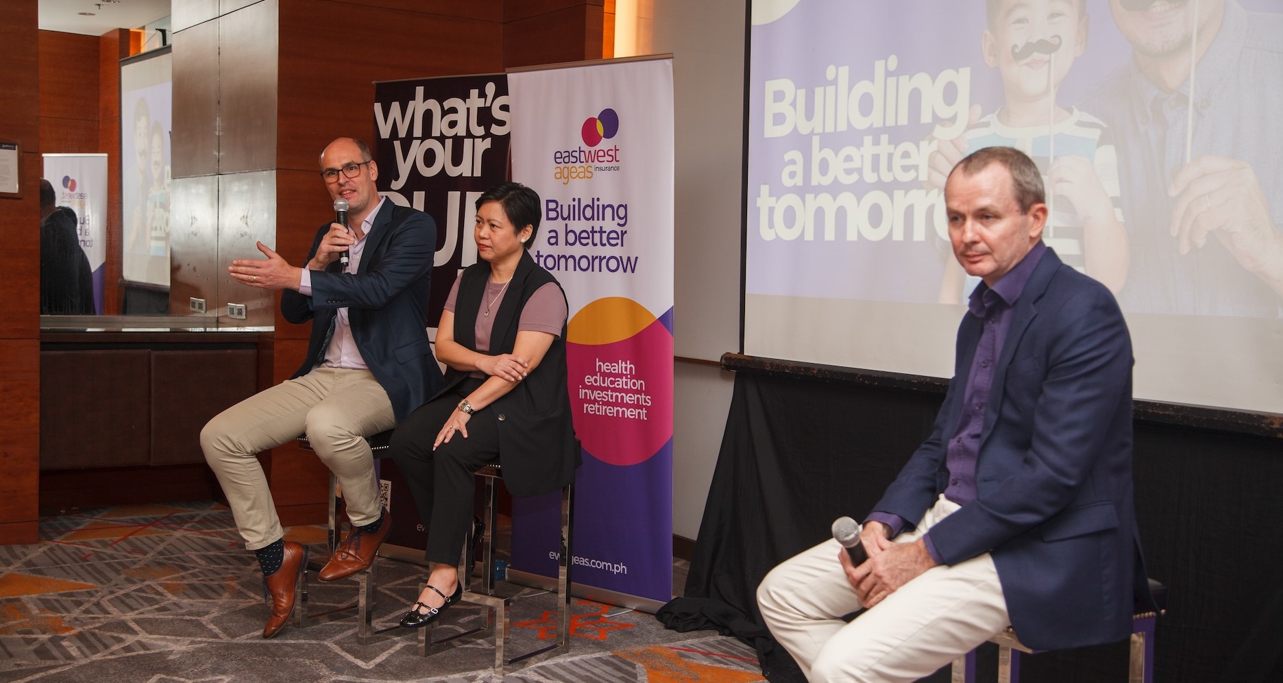 EastWest Ageas executives led by its President and CEO, Sjoerd Smeets (talking on mic), during a media session in Cebu