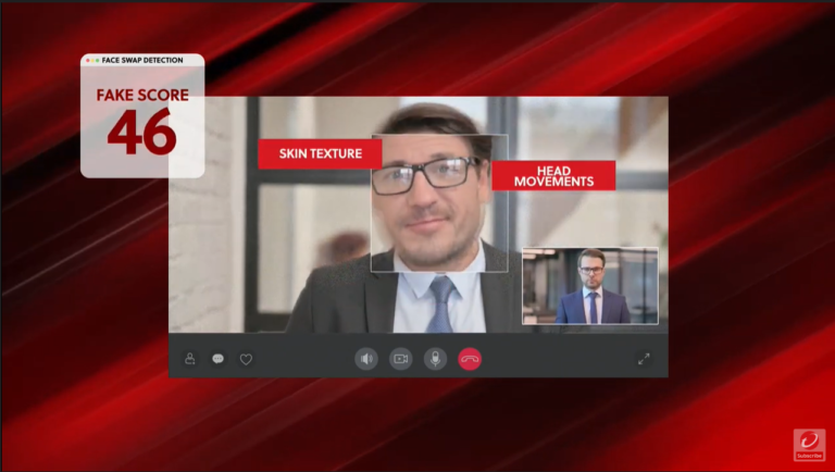 Computer-generated image of a man's face being analyzed to show how Trend Micro's new deep fake detection technology can help combat AI-generated cyber attacks