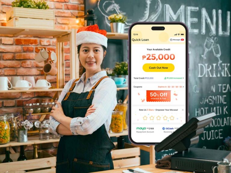 Mocasa lets you cash in on cheers, as can be seen in this photo of a businesswoman in Santa hat, smiling