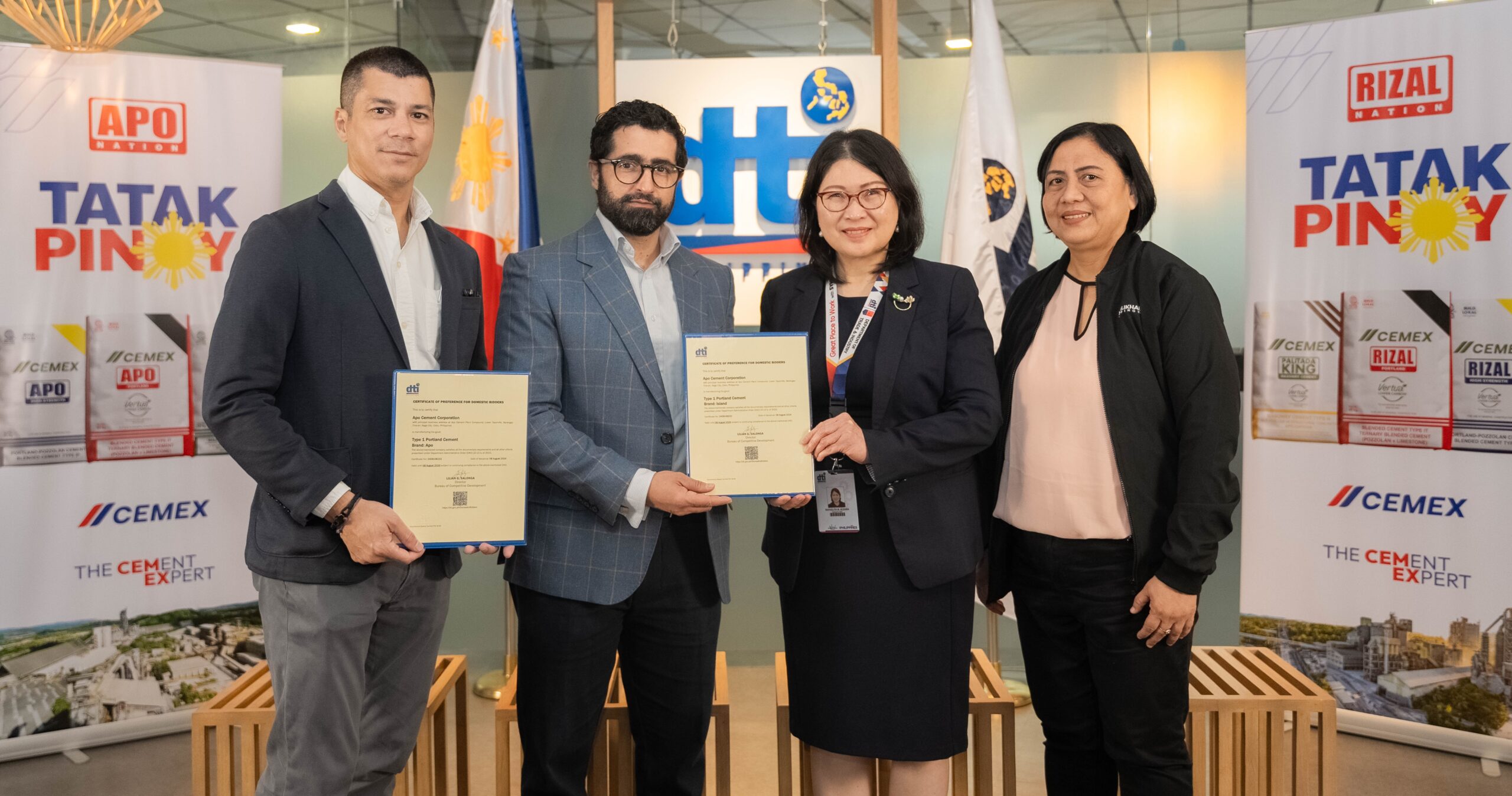 Photo shows Cemex Philippines executives together with Department of Trade & Industry Competitiveness and Innovation Group officials during the awarding of the Domestic Bidder’s Certificate of Preference