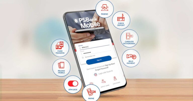 PSBank mobile banking is now more secure, as shown here in a picture of a handheld phone with the bank's various apps