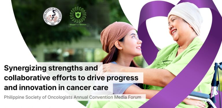 Poster for a PSO-sponsored forum on cancer care showing a cancer patient and her daughter
