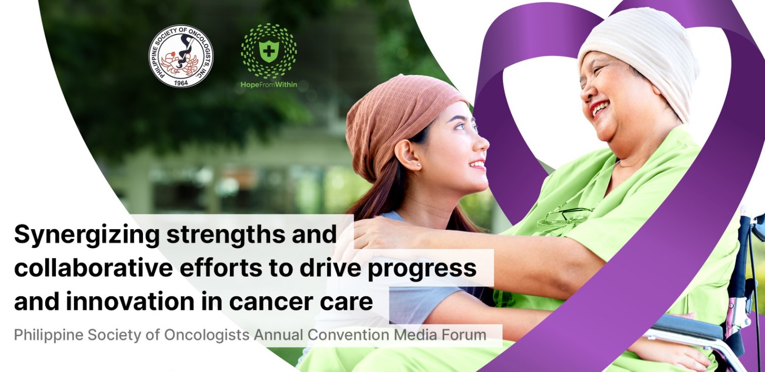 Poster for a PSO-sponsored forum on cancer care showing a cancer patient and her daughter