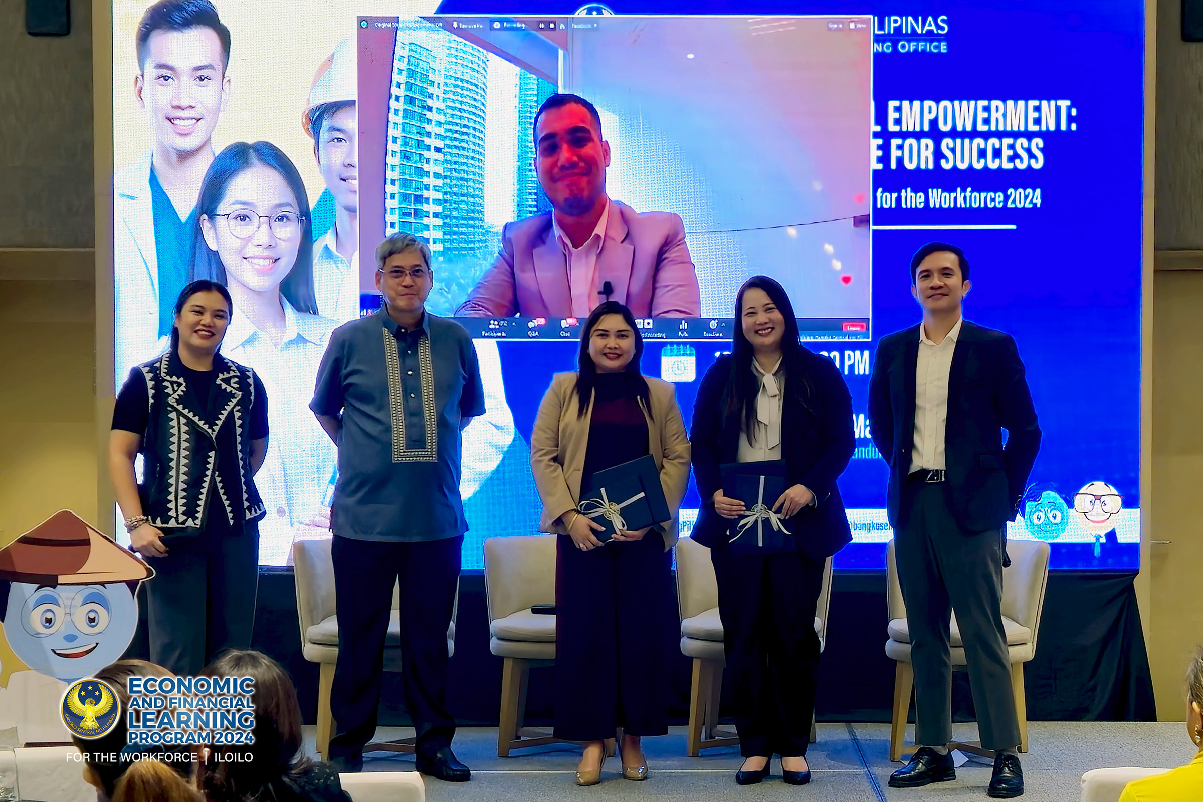 BSP Bank Officer Lizette O. Antonio and Deputy Director Arnel Adrian C. Salva, Bureau of Treasury Region VI Director Gary Angel S. Mana-ay, BPI Wealth Investment Advisor Maryann Julie during the Financial Literacy event in Iloilo City