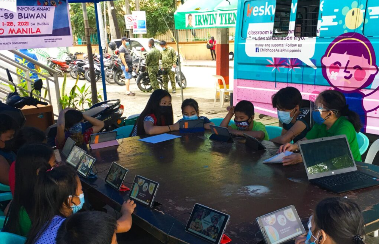 PLDT's commitment in championing digital education is shown in this photo of students enjoying free Wi-Fi