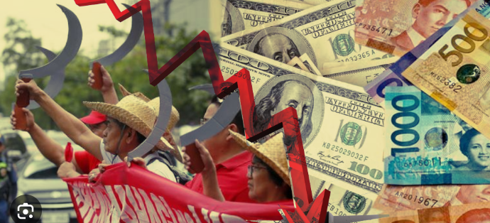 BSP has projected inflation to fall between 2.0% and 2.8%, as shown in this photo of men armed with sickles and money representing foreign exchange