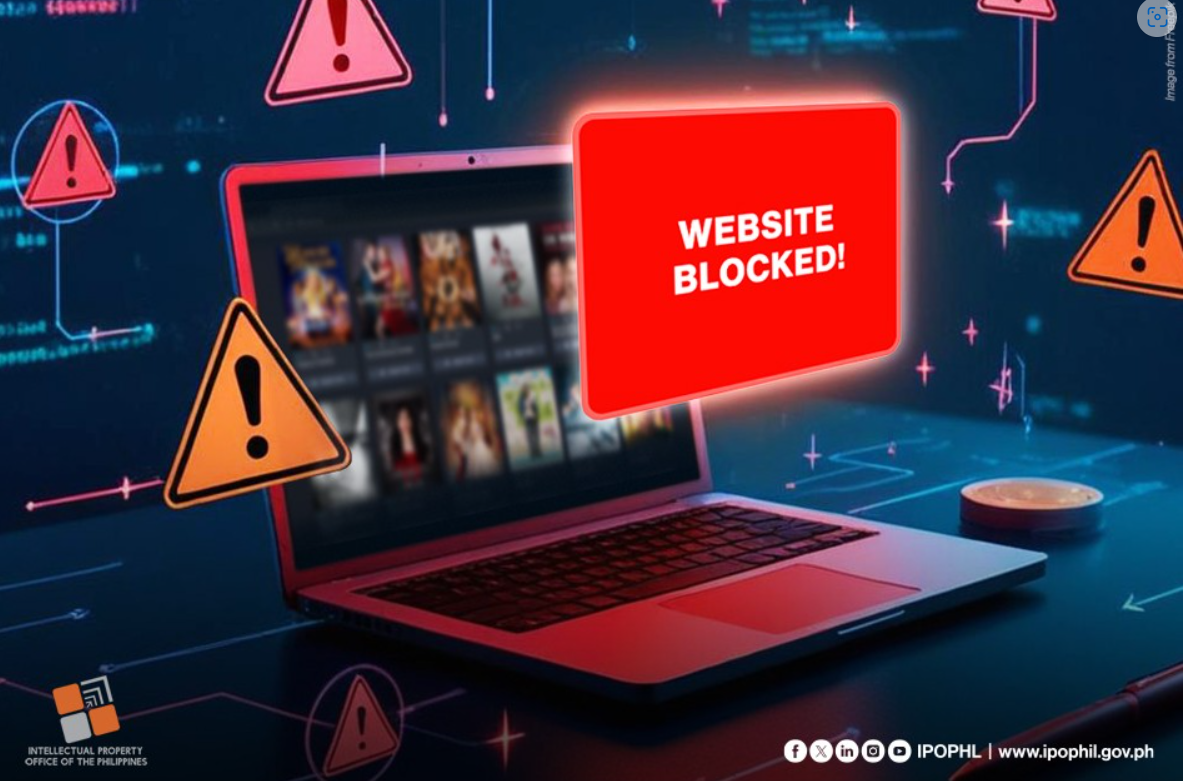IPOPHL recommends blocking 6 piracy sites on National Anti-Piracy Month as shown in this photo of a laptop with words 'Website blocked'