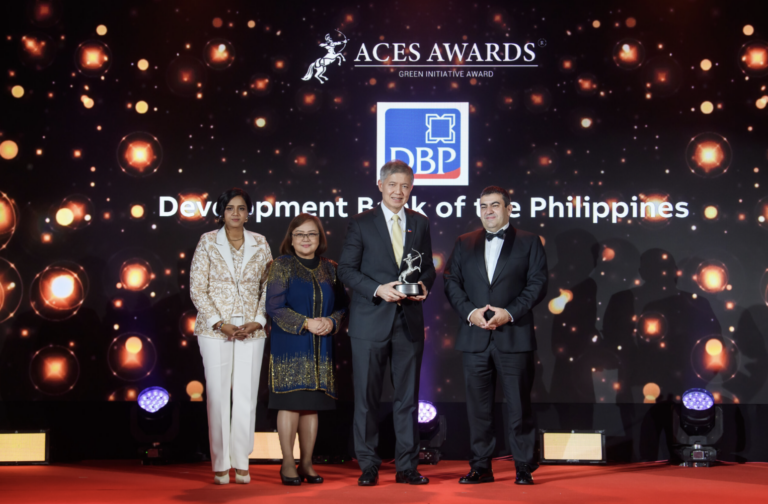 Photo shows DBP President and CEO Michael O. de Jesus (third from left) as he accepts the Green Initiatives Award in recognition of the state-owned bank’s pioneering and enduring sustainability efforts.