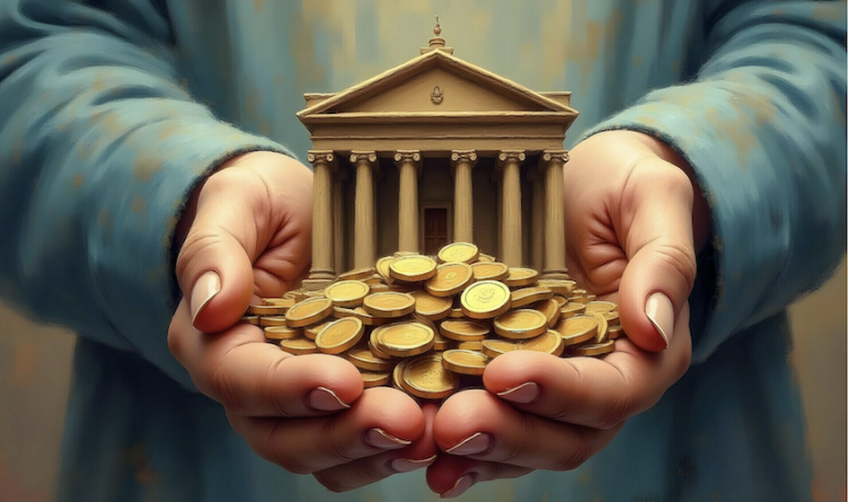 A handful of coins in front of a financial institution is used to to describe BSP's report saying that the country's Balance of Payments (BOP) remains resilient