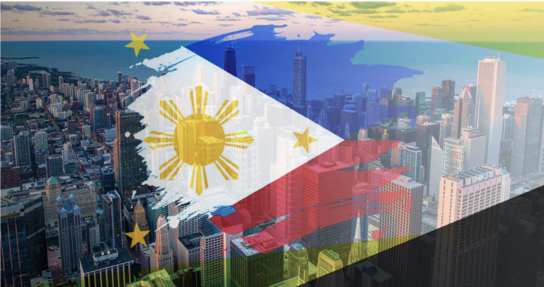 A Philippine flag on top of buildings as PH financial system gets hailed for credit rating stability by JCR