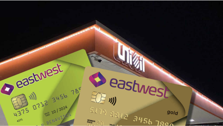 EastWes Bank and Unioil (whose logos are shown here) renew their partnership to help Filipino motorists reduce fuel cost