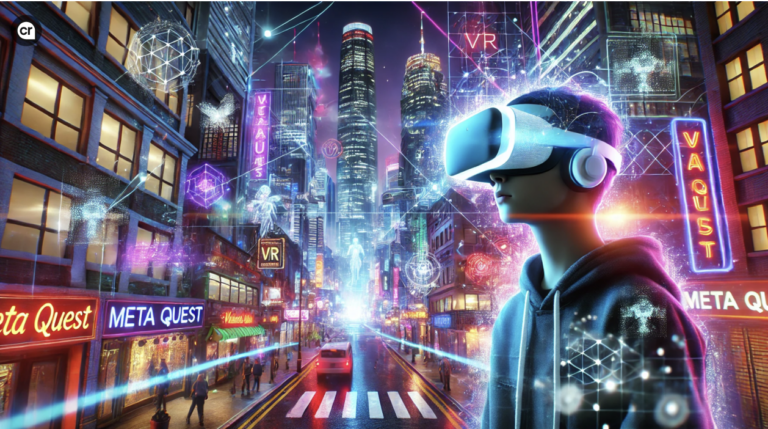 Meta's removal of fact-checking has many consequences as illustrated in this caricature of a man wearing a VR device